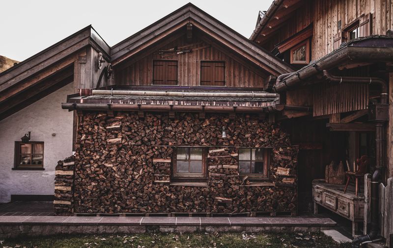 Stacked Firewood Near The House