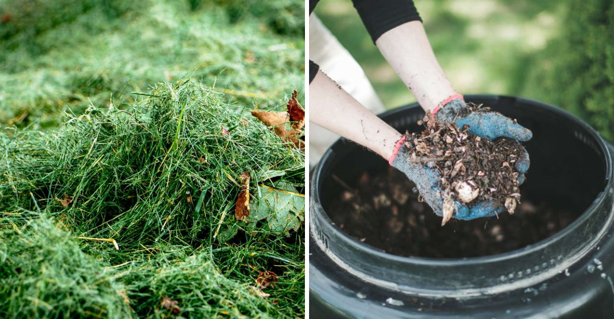 wet grass clippings and unfinished compost mulch