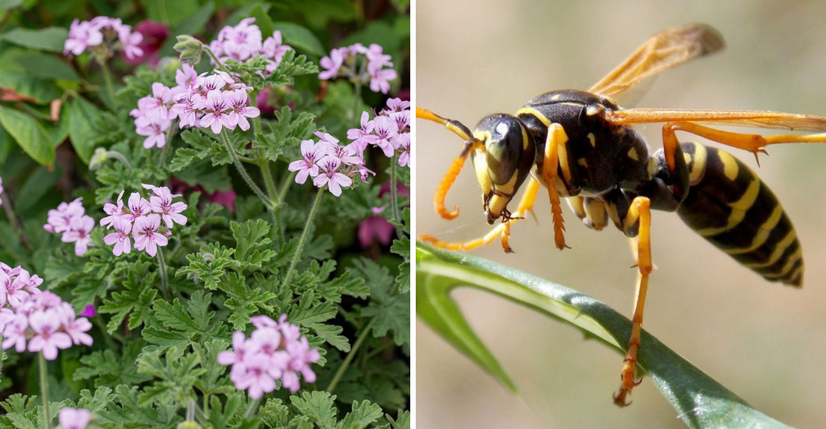 scented geranium and wasp