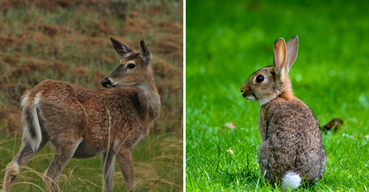 white tailed deer and cotton tail rabbit