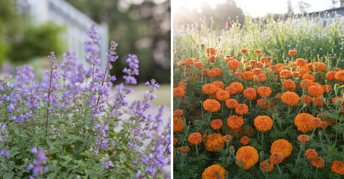 catmint and marigold