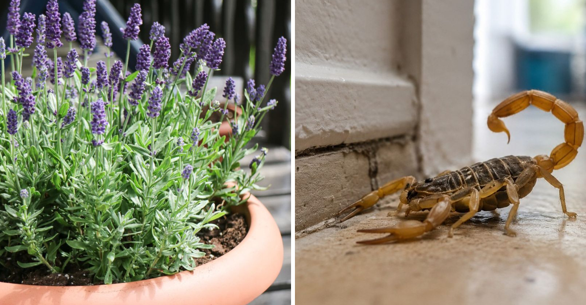 potted lavender and scorpion