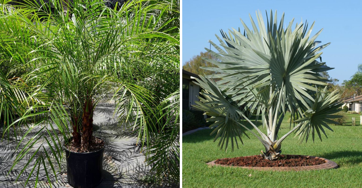 pygmy date palm and bismarck palm