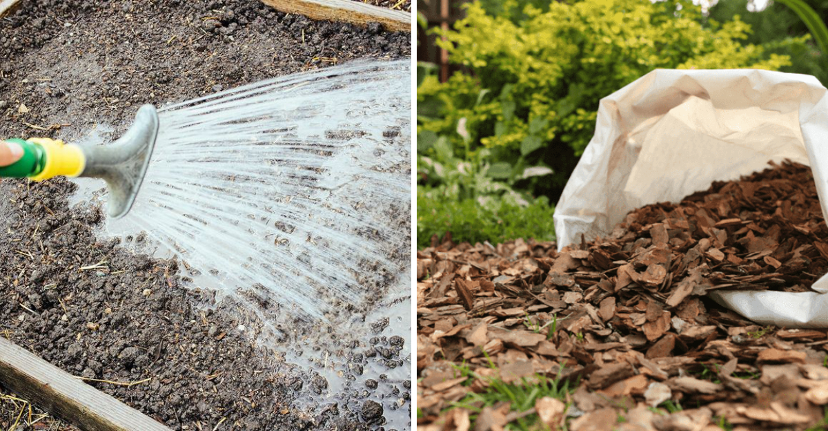 watering soil and mulch