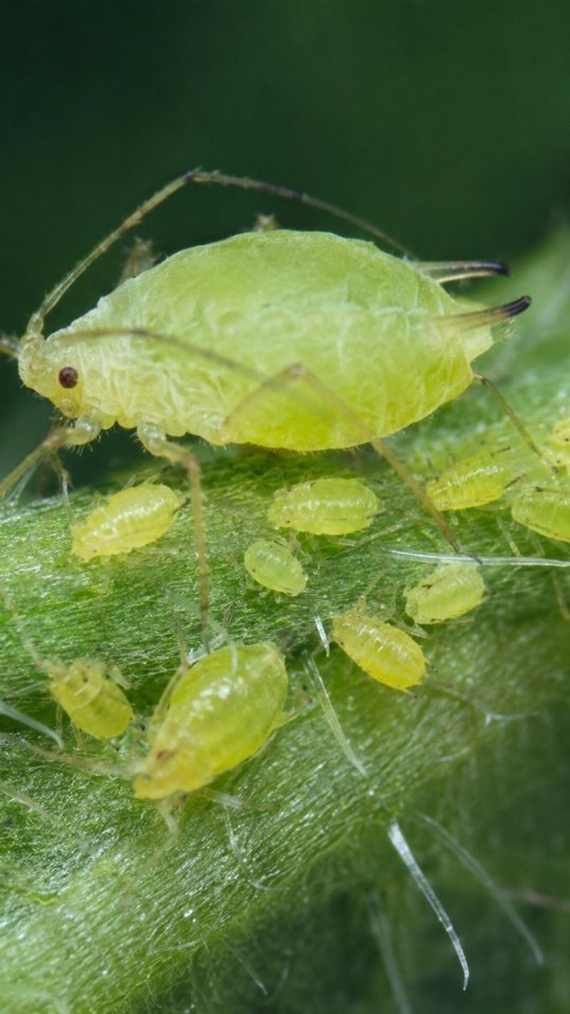 Green Peach Aphids Cluster Underneath Leaves