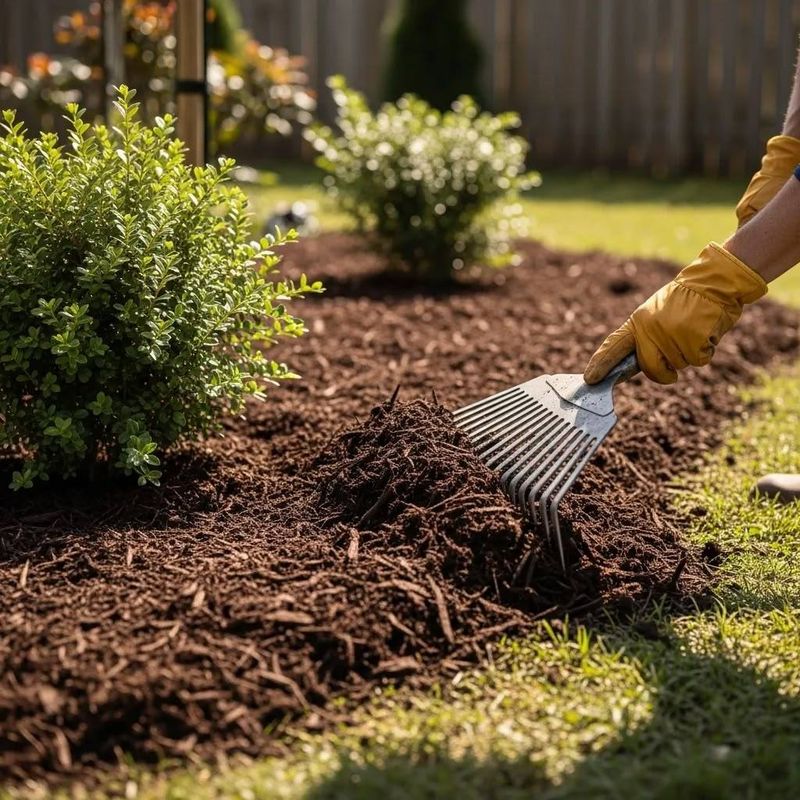 Rake Loose Mulch Back Into Place By Hand Rake Loose Mulch Back Into Place By Hand