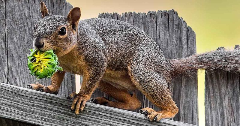 Squirrels May Carry Away Entire Sunflower Heads