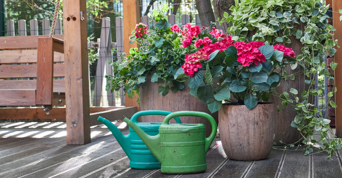container garden and watering cans