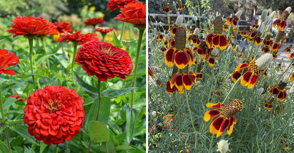 zinnias and mexican hat