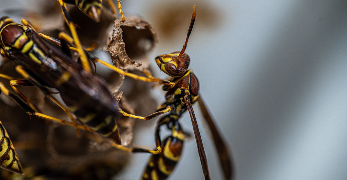 A macro shot of yellowjackets