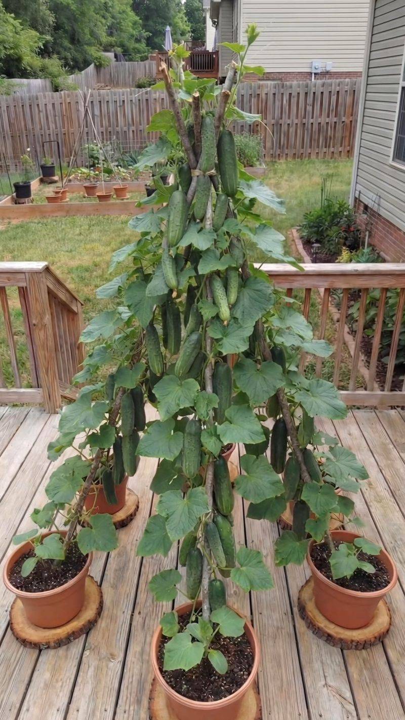 Cucumbers Clinging To The Trellis