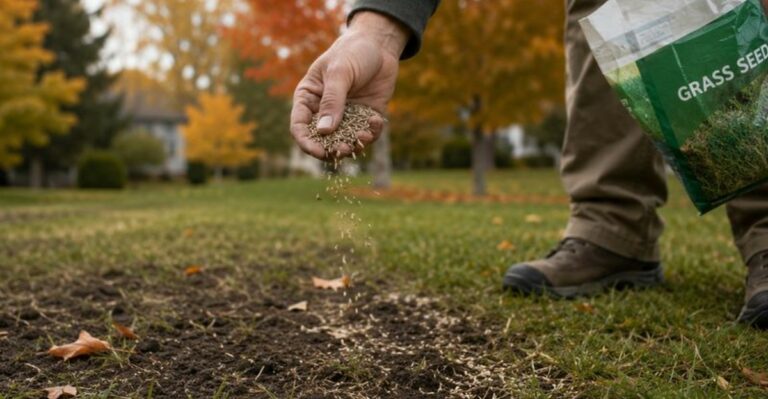 human hand seeding a lawn