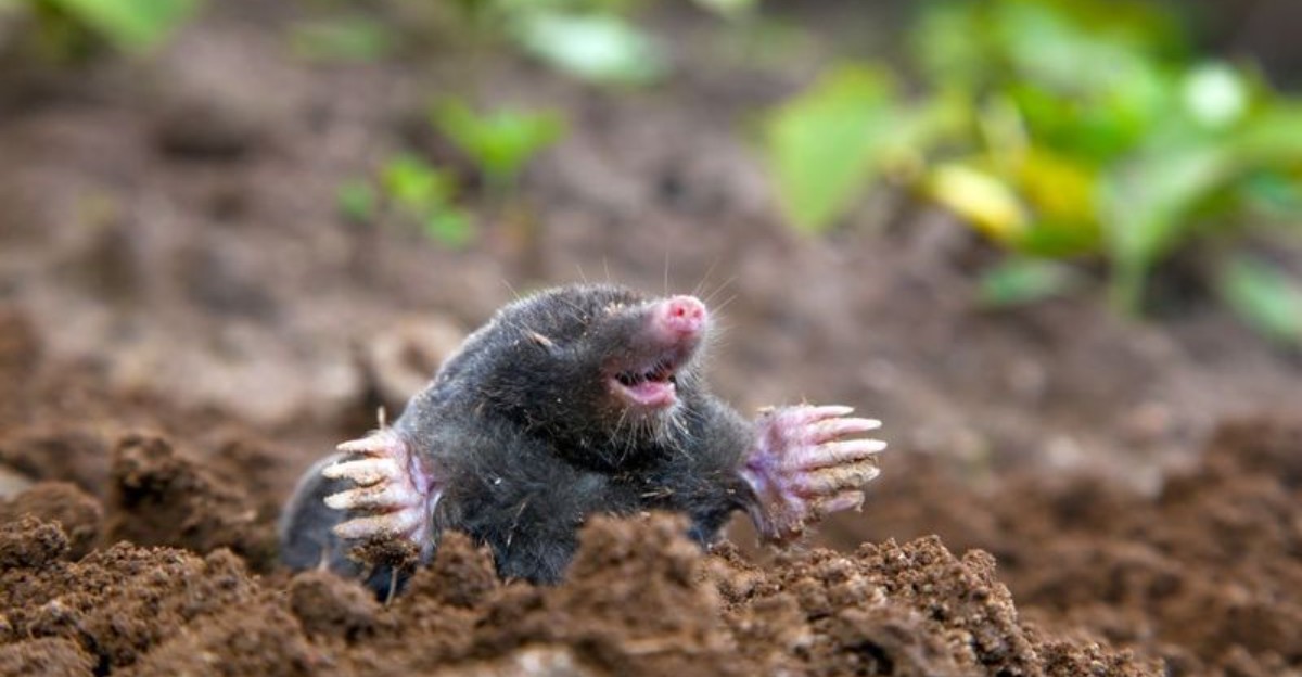 mole peeking out of a hole