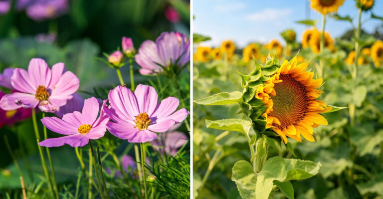 cosmos and sunflower