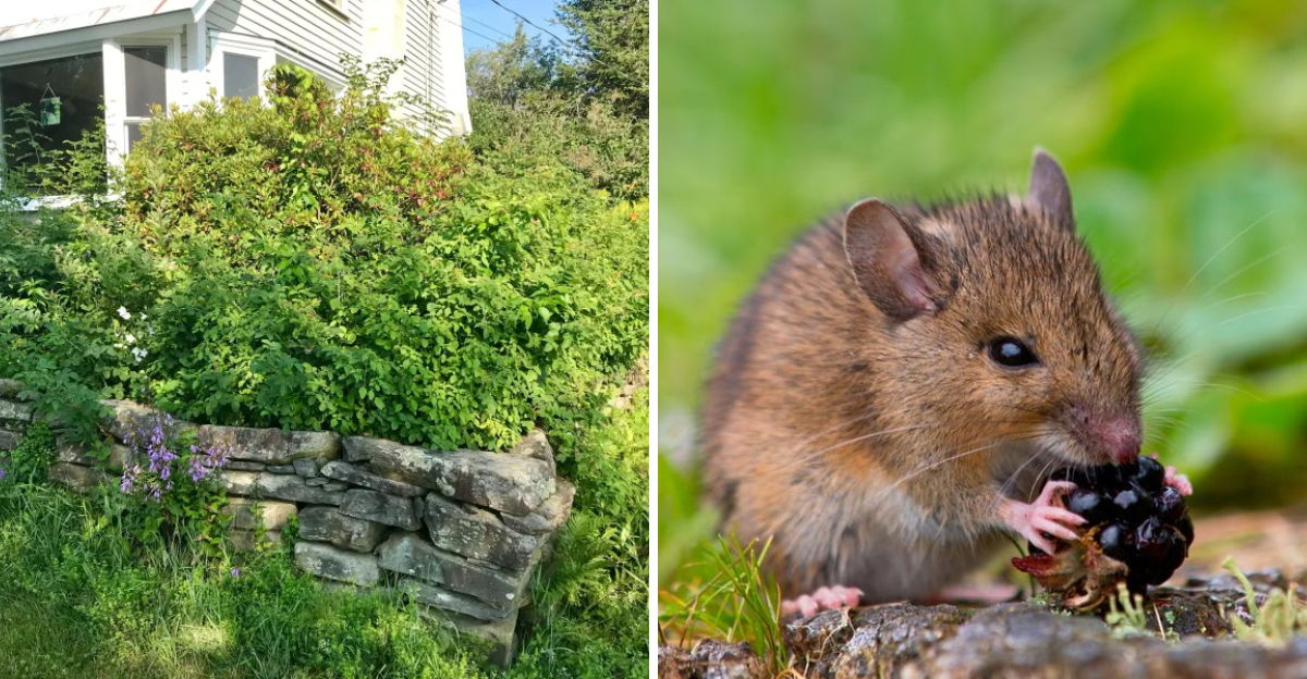 overgrown shrub and mouse