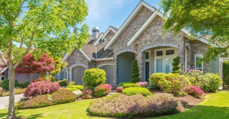 front yard with different kinds of shrubs and plants