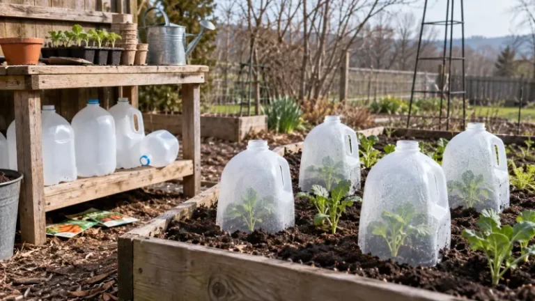Your empty milk jugs make free cloches that shield Oregon seedlings from the first frost
