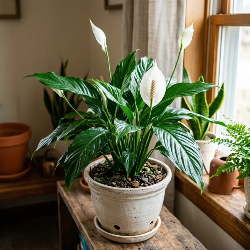 Air-conditioning can dry the air around an indoor peace lily Air-conditioning can dry the air around an indoor peace lily