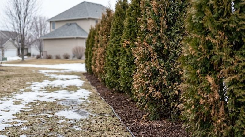Bright Winter Sun Scorches The South Side Of Arborvitae Bright Winter Sun Scorches The South Side Of Arborvitae