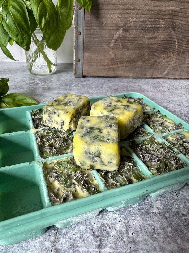 Freeze Chopped Basil In Ice Cube Trays Freeze Chopped Basil In Ice Cube Trays