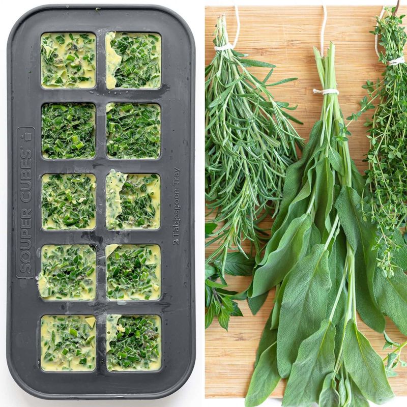 Freeze Chopped Sage In Ice Cube Trays