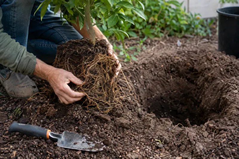 Set the root ball at the right level Set the root ball at the right level