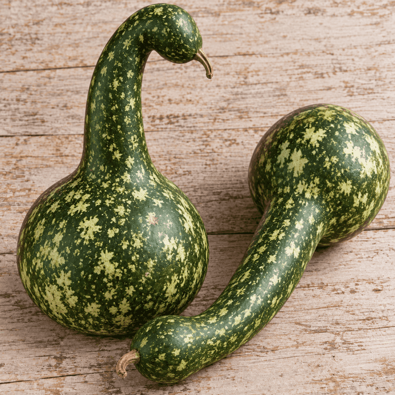 Speckled Swan Gourds Grow Graceful Curved Necks Dotted With Pale Spots