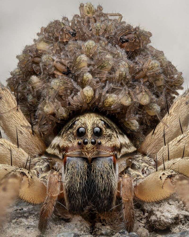 Spiderlings Riding On The Mother's Back