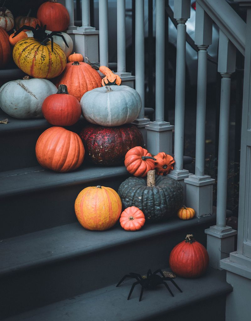 Stack Gourds And Mini Pumpkins Along The Steps Stack Gourds And Mini Pumpkins Along The Steps