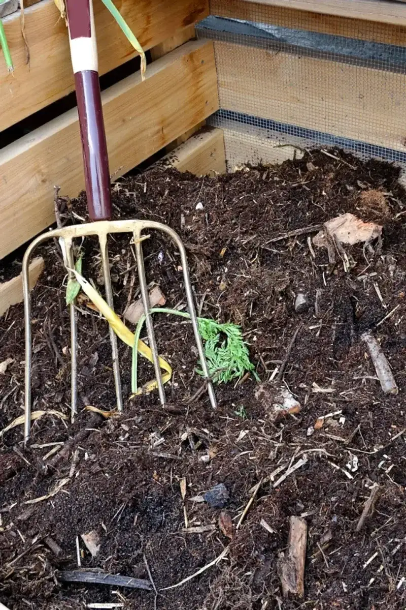 Turn The Compost Pile With A Garden Fork